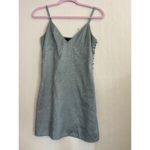 Forever 21 Mini Dress Blue Gray Zebra Print Sleeveless Button Accents